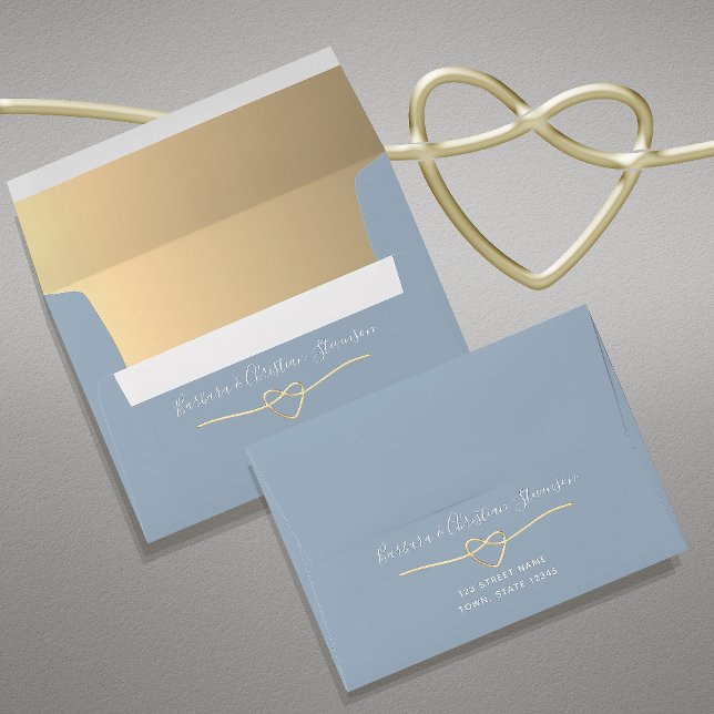 Dusty Blue Gold Rope Heart Wedding Envelope (Creator Uploaded)