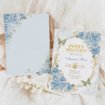 Dusty Blue Gold Roses Sweet Sixteen Birthday Invitation<br><div class="desc">The perfect invitation for your daughter's sweet 16 is finally here! This chic and modern invite features elegant watercolor baby blue roses,  a gold glitter tiara and two sweet little butterflies.  Click the "customize further" button if you wish to re-arrange and format the style and placement of the text.</div>