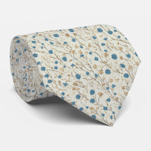 Dusty Blue & Gold Rustic Wildflowers Wedding Neck Tie