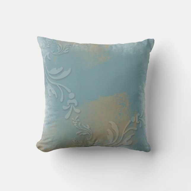 Dusty Blue, Gold, Stamped | Throw Pillow (Front)