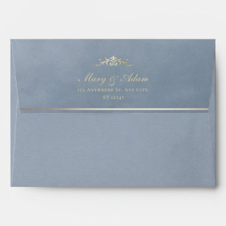 Dusty Blue & Gold Velvet Texture Wedding Envelope