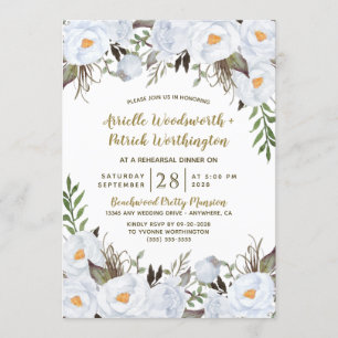 Dusty Blue Gold Vintage Floral Rehearsal Dinner Invitation