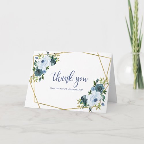 Dusty Blue Gold Watercolor Bridal Shower Thank You Card