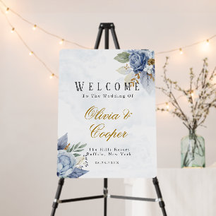 Dusty Blue Gold Watercolor Peony Chic Wedding  Foam Board