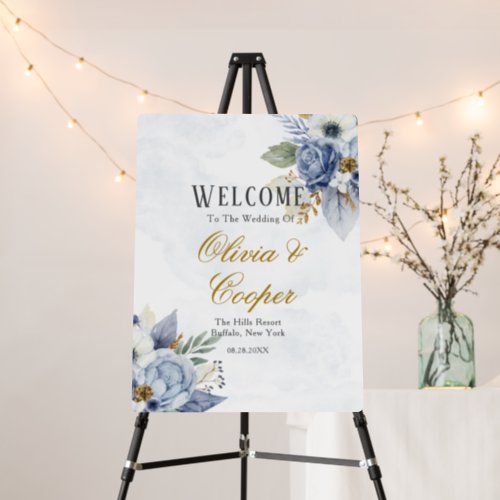 Dusty Blue Gold Watercolor Peony Chic Wedding Foam Foam Board