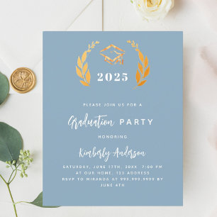 Dusty blue gold wreath Graduation Party invitation