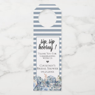 Dusty Blue Golden Botanical Bottle Hanger Tag