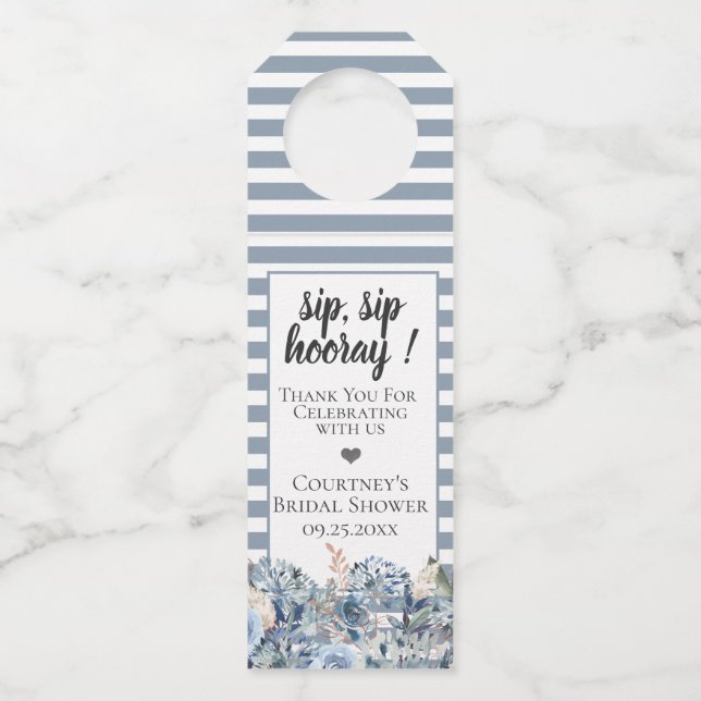 Dusty Blue Golden Botanical Bottle Hanger Tag (Front)