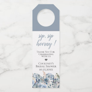 Dusty Blue Golden Botanical Bottle Hanger Tag