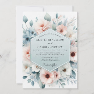 Dusty Blue Gossamer Bloom Wedding Invitation