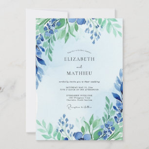 Dusty Blue Graceful Spring Wedding Invitation