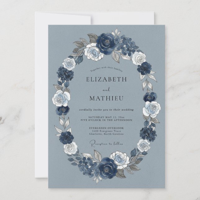 Dusty Blue Graceful Winter Wedding Invitation (Front)