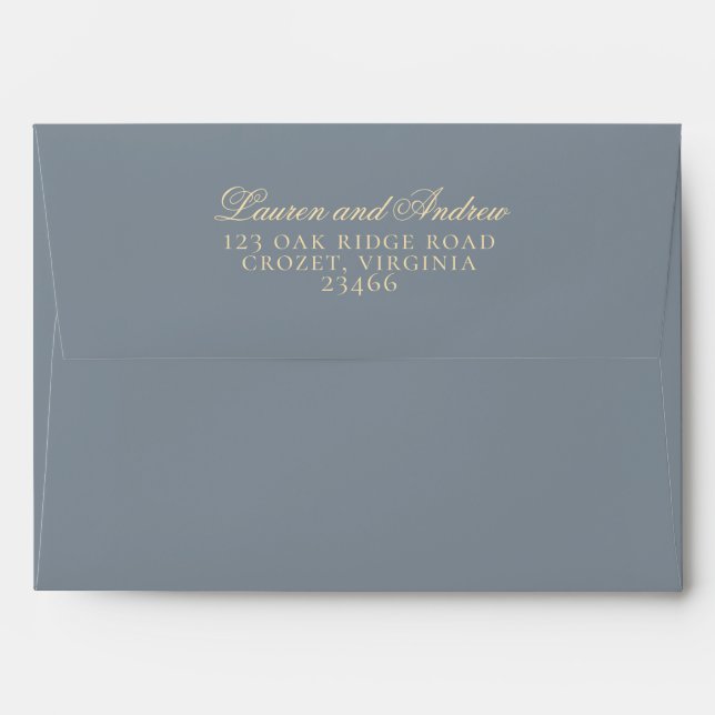 Dusty Blue Gray and Gold Modern Minimalist Envelope (Back (Top Flap))