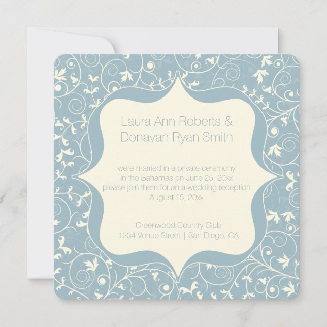 Dusty Blue Gray and Ivory Floral Reception Only Invitation (Front)