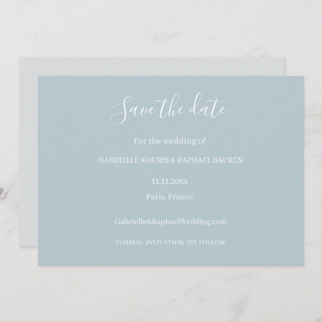 Dusty Blue Gray and White Save The Date Wedding Invitation (Front/Back)