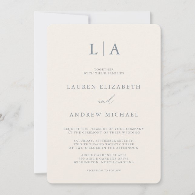 Dusty Blue Gray & Beige Minimalist Wedding Invitation (Front)