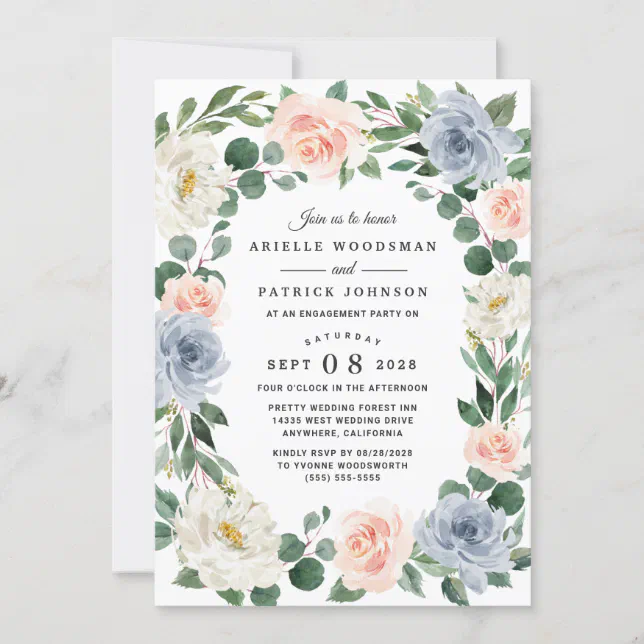 Dusty Blue Gray Blush Pink Peach Engagement Party Invitation | Zazzle