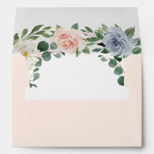 Dusty Blue Gray Blush Pink Peach Floral Wedding Envelope