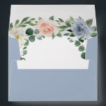 Dusty Blue Gray Blush Pink Peach Floral Wedding Envelope<br><div class="desc">Dusty Blue Gray Blush Pink Peach Floral Wedding Envelopes - inside features an elegant eucalyptus and greenery wreath decorated with ivory/white, dusty blue gray/grey and blush pink and peach flowers. The exterior color is set to dusty blue color code: a6b5c9 but you can change the exterior to your color preference....</div>