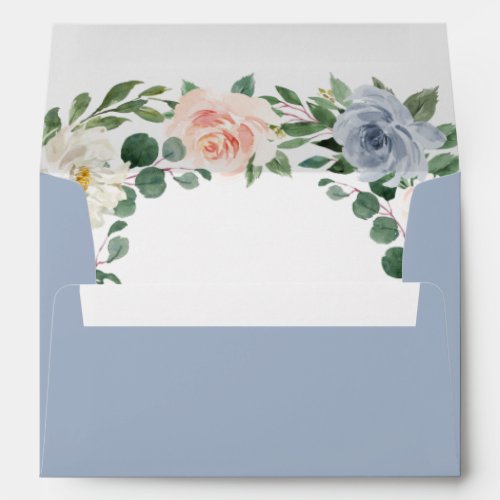 Dusty Blue Gray Blush Pink Peach Floral Wedding Envelope