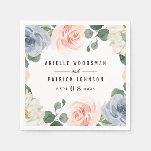 Dusty Blue Gray Blush Pink Peach Floral Wedding Napkins