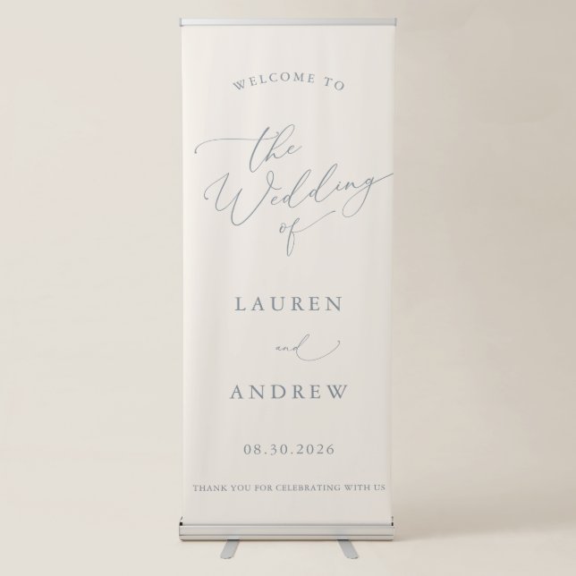 Dusty Blue Gray & Cream Welcome to Our Wedding  Retractable Banner (Front)