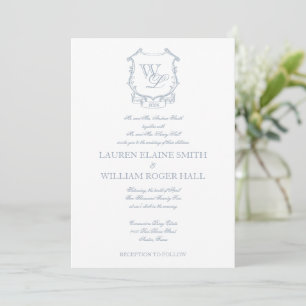 Dusty Blue Gray Crest Wedding Invitation
