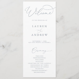 Dusty Blue Gray Elegant Minimalist Wedding Program