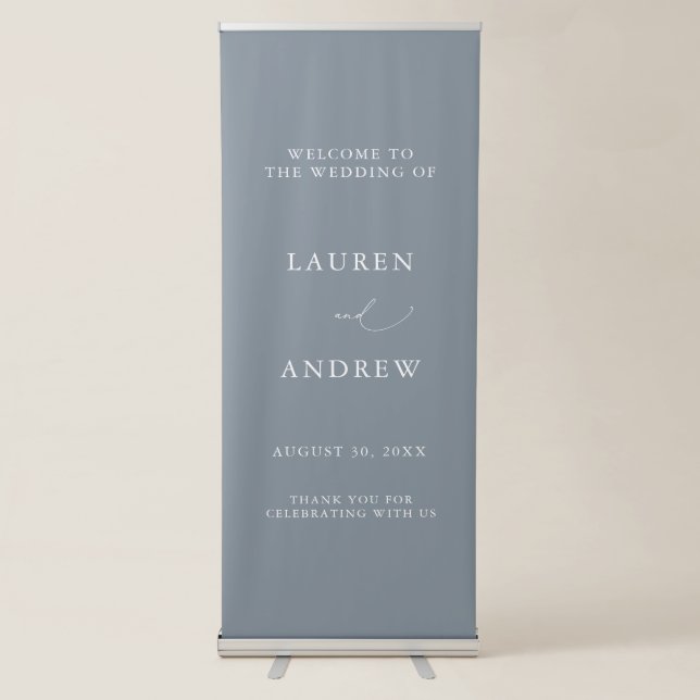 Dusty Blue Gray Elegant Welcome to Our Wedding Retractable Banner (Front)