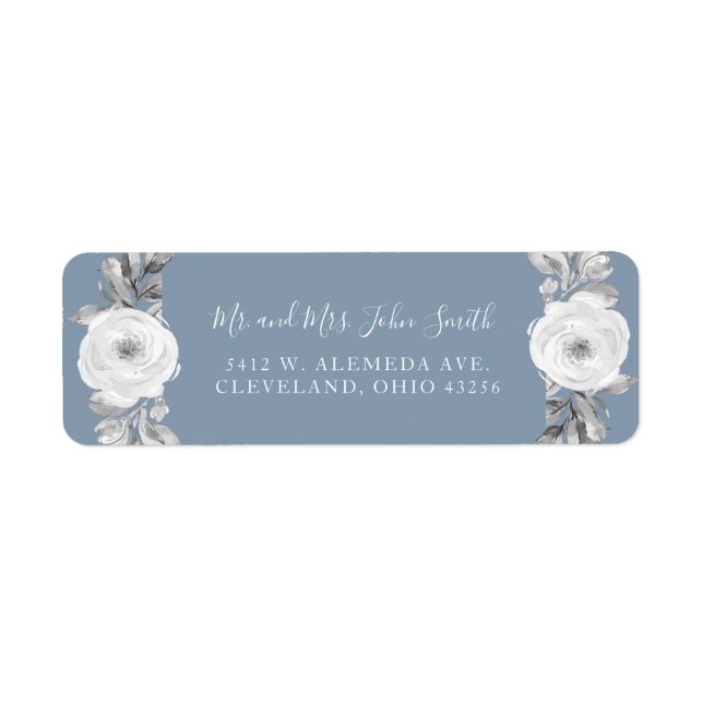 Dusty Blue Gray Floral Diamond Wedding Labels (Front)