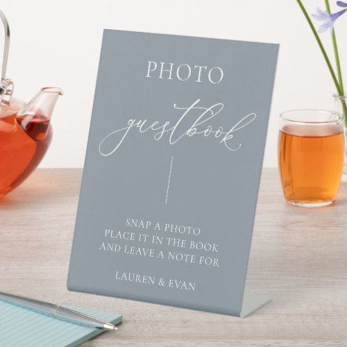 Dusty Blue Gray Minimalist Photo Guestbook Pedestal Sign