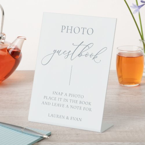 Dusty Blue Gray Minimalist Photo Guestbook Pedestal Sign