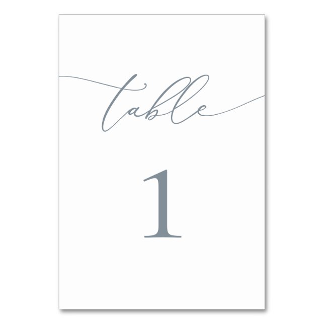 Dusty Blue Gray Minimalist Table Number (Front)