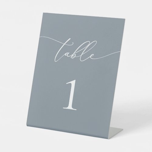 Dusty Blue Gray Minimalist Table Number Pedestal Sign