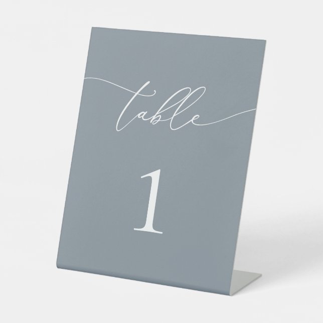 Dusty Blue Gray Minimalist Table Number Pedestal Sign (Front)