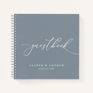 Dusty Blue Gray Minimalist Wedding Guestbook Notebook