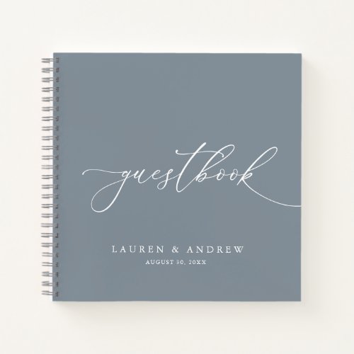 Dusty Blue Gray Minimalist Wedding Guestbook Notebook