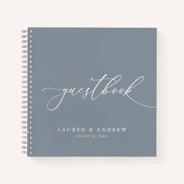Dusty Blue Gray Minimalist Wedding Guestbook Notebook (Front)