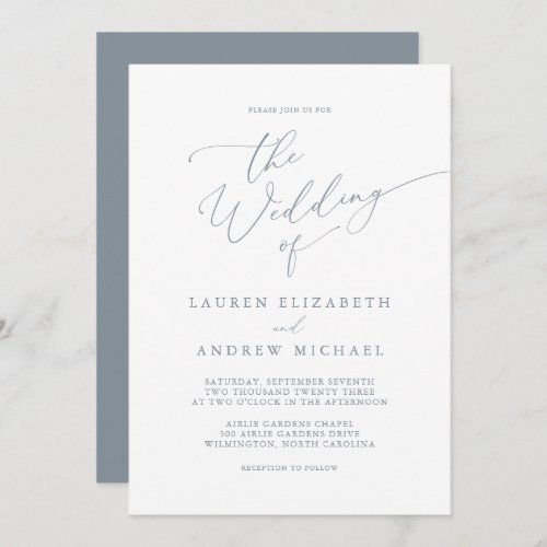 Dusty Blue Gray Minimalist Wedding Invitation