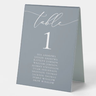 Dusty Blue Gray Minimalist Wedding Table Number Tent