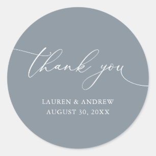 Dusty Blue Gray Minimalist Wedding Thank You Classic Round Sticker