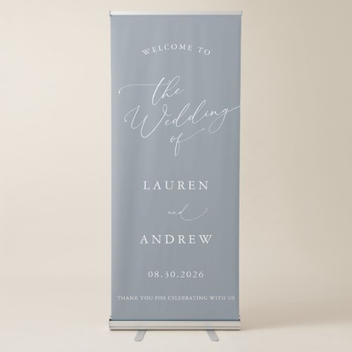 Dusty Blue Gray Minimalist Welcome to Our Wedding Retractable Banner