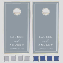 Dusty Blue Gray Minimimalist Personalized Cornhole Set