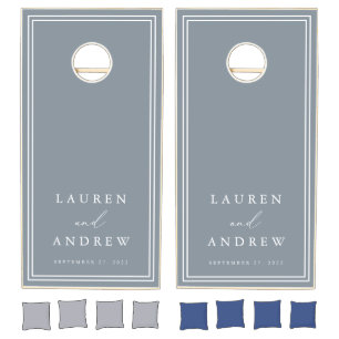 Dusty Blue Gray Minimimalist Personalized Cornhole Set