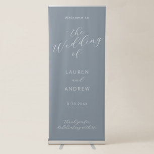Dusty Blue Gray Modern Calligraphy Script Wedding Retractable Banner