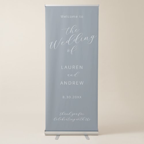 Dusty Blue Gray Modern Calligraphy Script Wedding  Retractable Banner