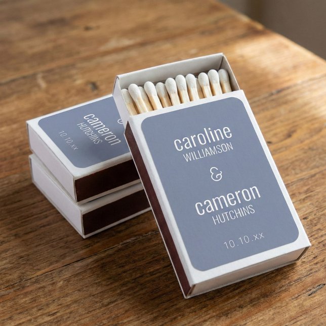 Dusty Blue Gray Modern Minimal Typography Wedding Matchboxes (Creator Uploaded)