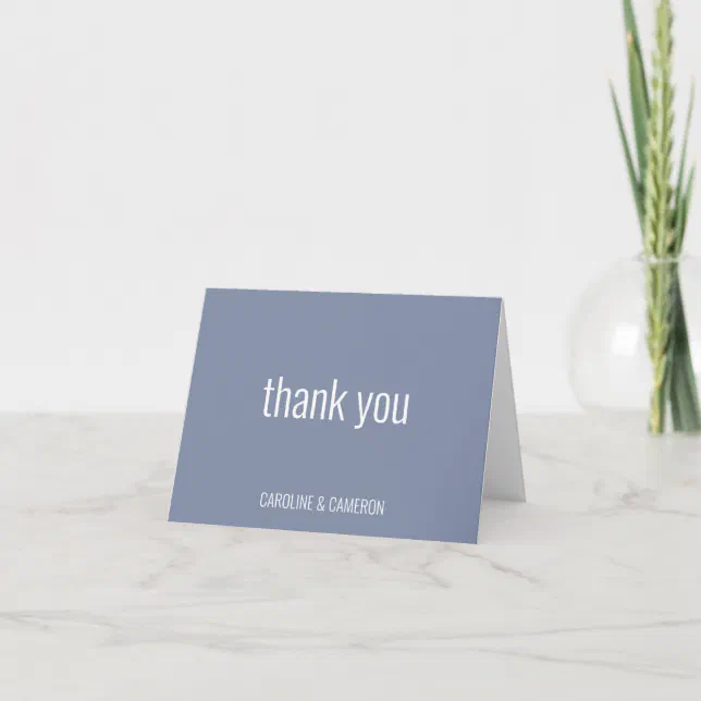 Dusty Blue Gray Modern Minimal Typography Wedding Thank You Card | Zazzle