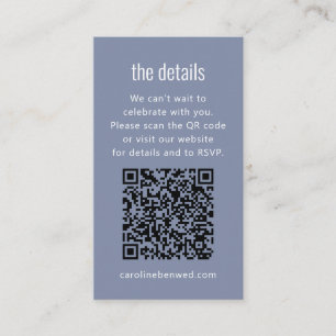 Dusty Blue Gray Modern Minimal Wedding Details QR  Enclosure Card