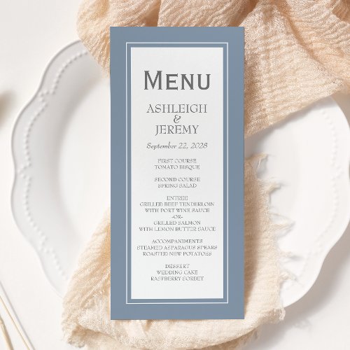 Dusty Blue Gray Modern Minimalist Wedding Menu